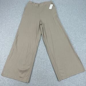 Cable & Gauge Pant Studio Wide Leg WMNS M Tan Linen Blend Elastic Waist Slit Hem